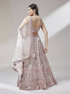 House of Panchhi Rose Gold Net Mirror & Sequinse embroidery Lehenga choli & Dupatta