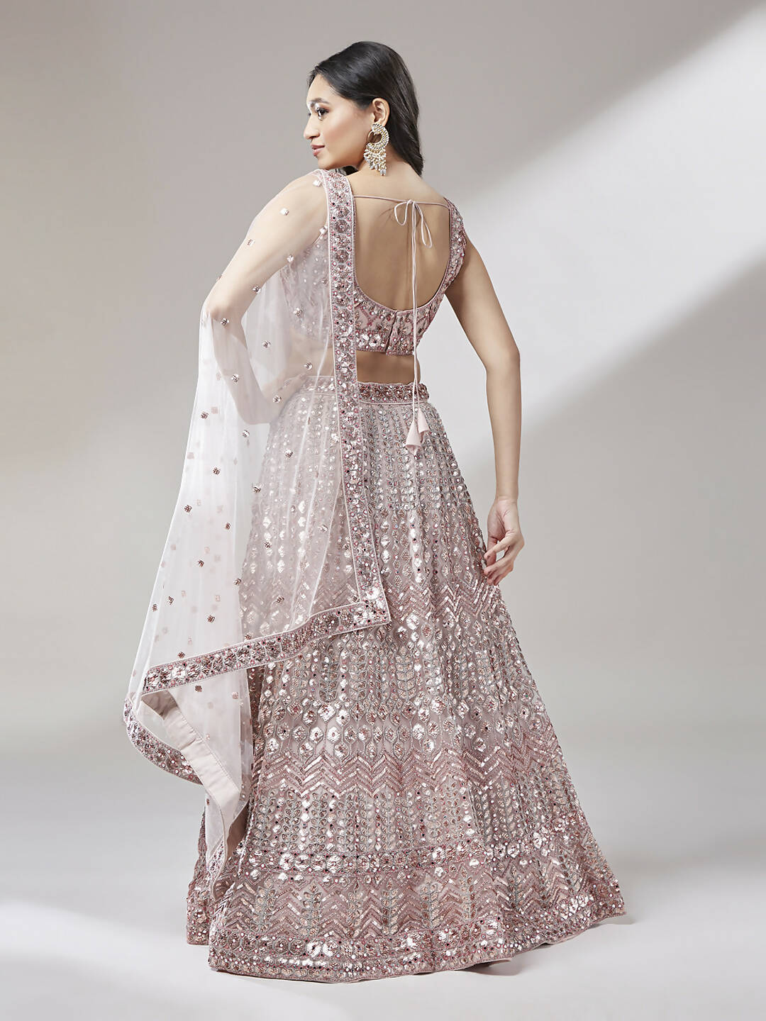 House of Panchhi Rose Gold Net Mirror & Sequinse embroidery Lehenga choli & Dupatta