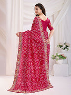 Red Vichitra Silk Bandhani Printed, Embroidery Work Saree - Ditya
