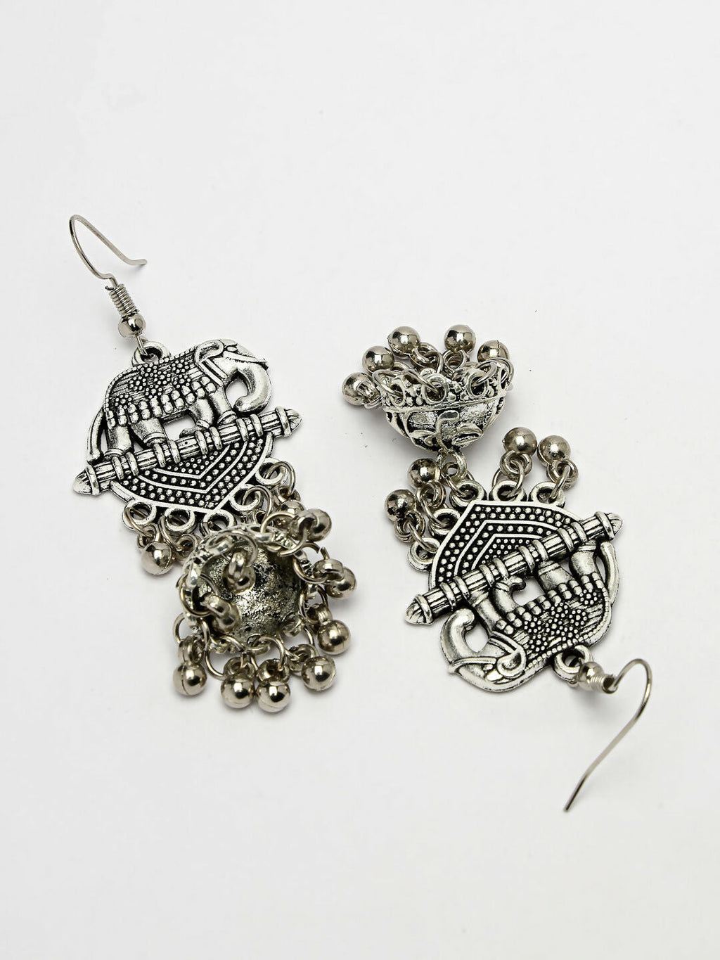 NVR Women's Silver-Toned Elephant Design German Silver Oxidised Dome Shaped Jhumka Earrings - Distacart