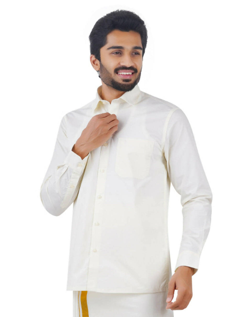 Ramraj Cotton Mens Cotton Light Cream Colour Full Sleeve Shirt