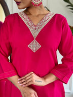 The52 Floral Chanderi Silk Fabric Straight Kurta, Pant and Dupatta Set - Distacart