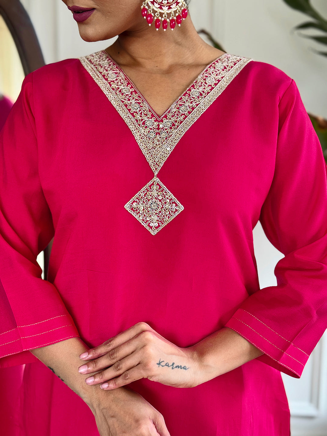 The52 Floral Chanderi Silk Fabric Straight Kurta, Pant and Dupatta Set - Distacart