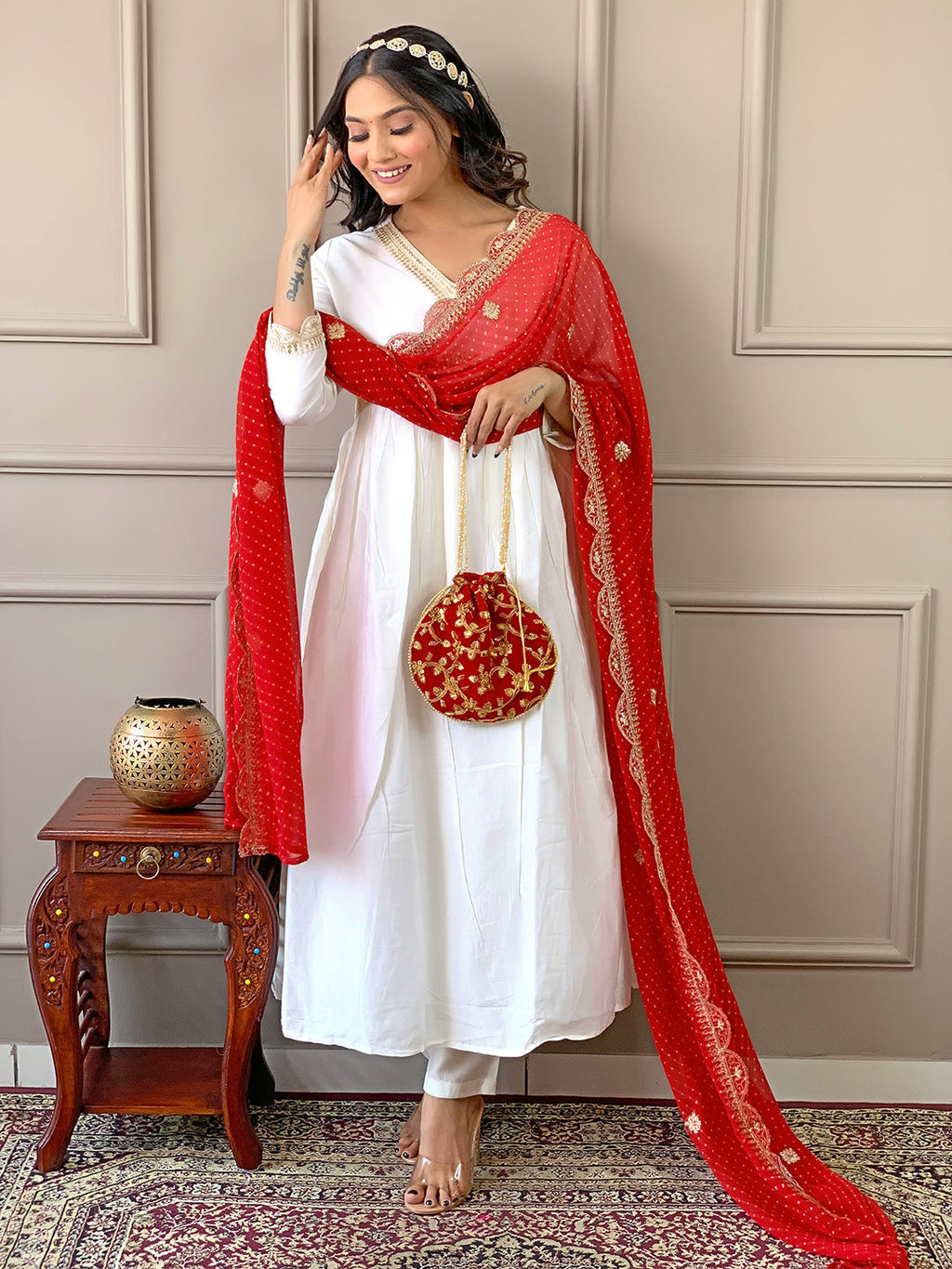 The52 Women's Gorgeous Embroidery Chandrei Fabric Straight Kurta, Pant and Dupatta Set - Distacart