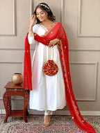 The52 Women's Gorgeous Embroidery Chandrei Fabric Straight Kurta, Pant and Dupatta Set - Distacart