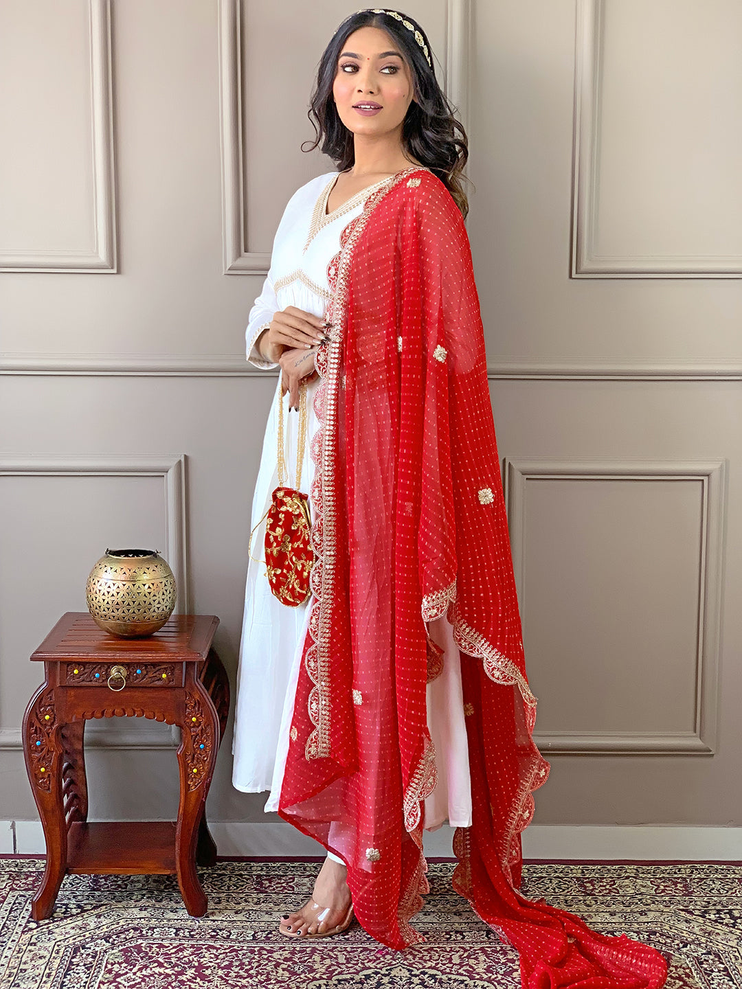 The52 Women's Gorgeous Embroidery Chandrei Fabric Straight Kurta, Pant and Dupatta Set - Distacart