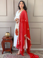 The52 Women's Gorgeous Embroidery Chandrei Fabric Straight Kurta, Pant and Dupatta Set - Distacart