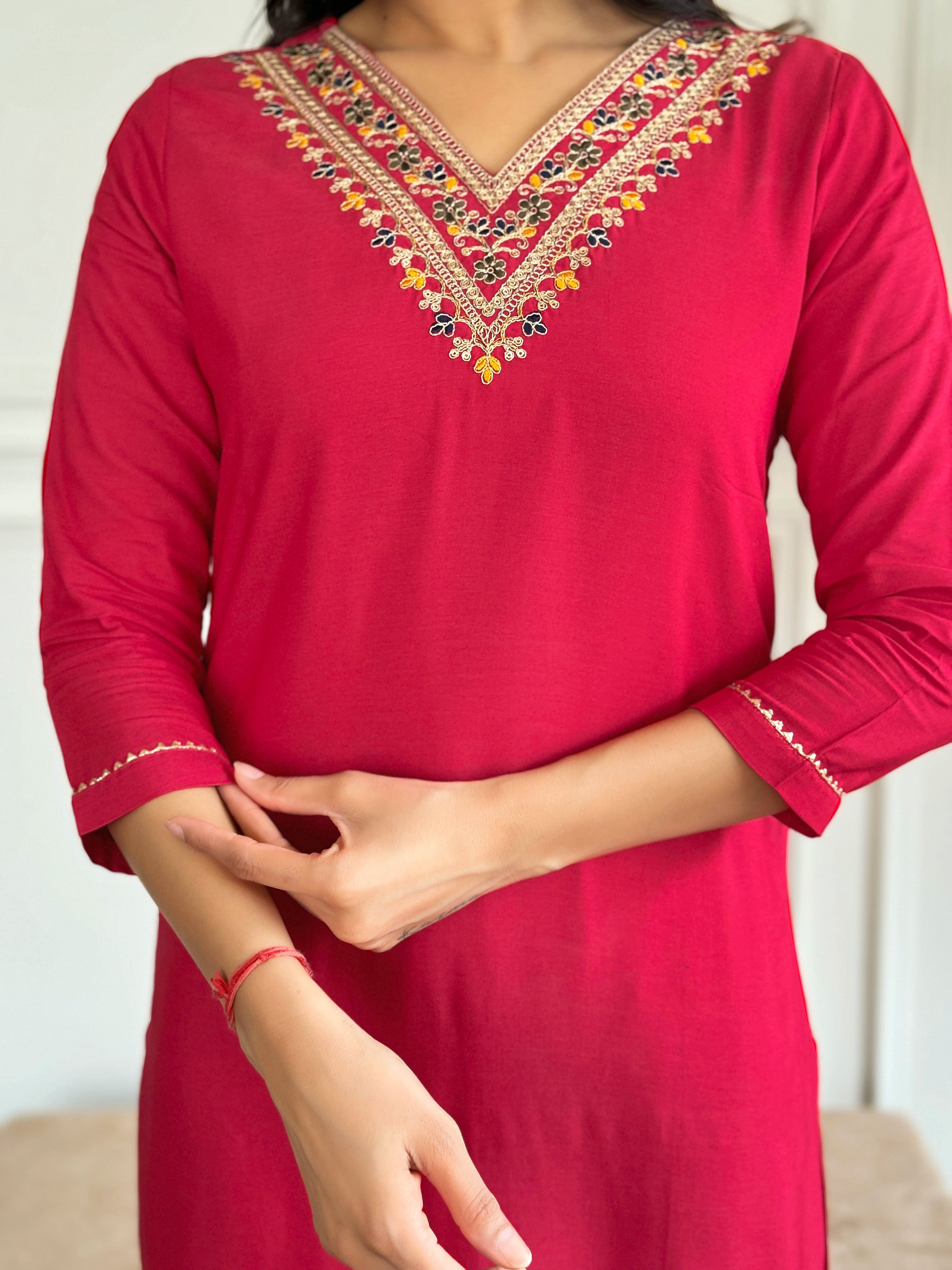 The52 Floral Rayon Fabric Straight Kurta, Pant and Dupatta Set - Distacart