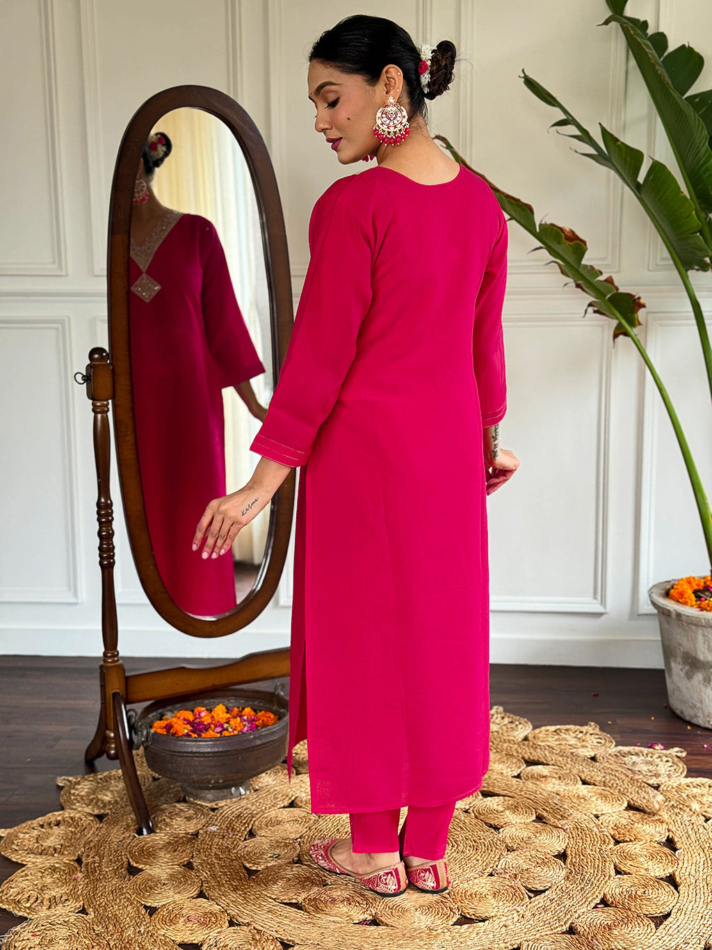 The52 Floral Chanderi Silk Fabric Straight Kurta, Pant and Dupatta Set - Distacart