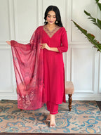 The52 Floral Rayon Fabric Straight Kurta, Pant and Dupatta Set - Distacart