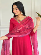 The52 Floral Rayon Fabric Straight Kurta, Pant and Dupatta Set - Distacart