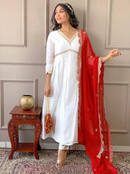 The52 Women's Gorgeous Embroidery Chandrei Fabric Straight Kurta, Pant and Dupatta Set - Distacart