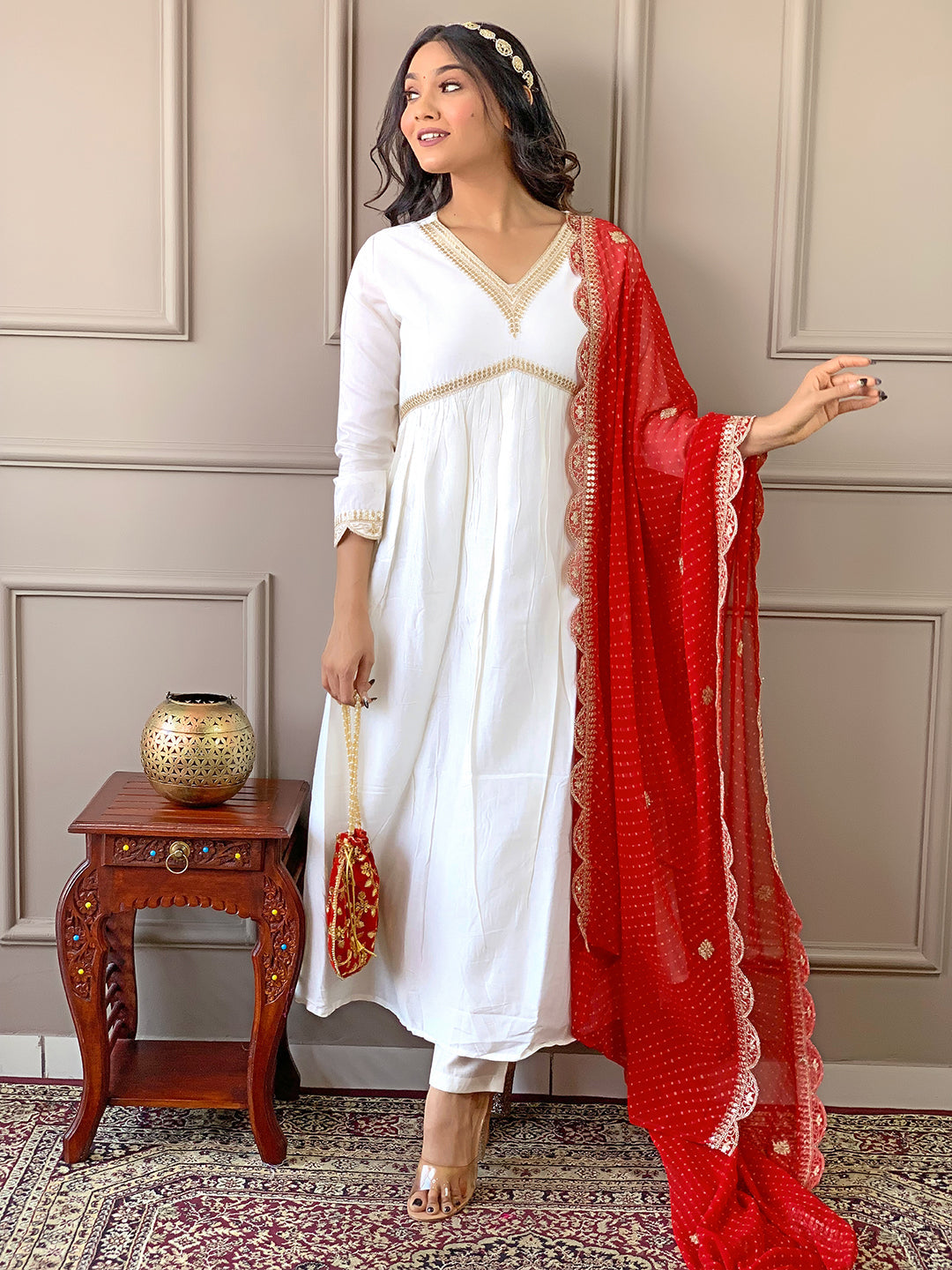 The52 Women's Gorgeous Embroidery Chandrei Fabric Straight Kurta, Pant and Dupatta Set - Distacart