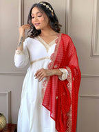 The52 Women's Gorgeous Embroidery Chandrei Fabric Straight Kurta, Pant and Dupatta Set - Distacart