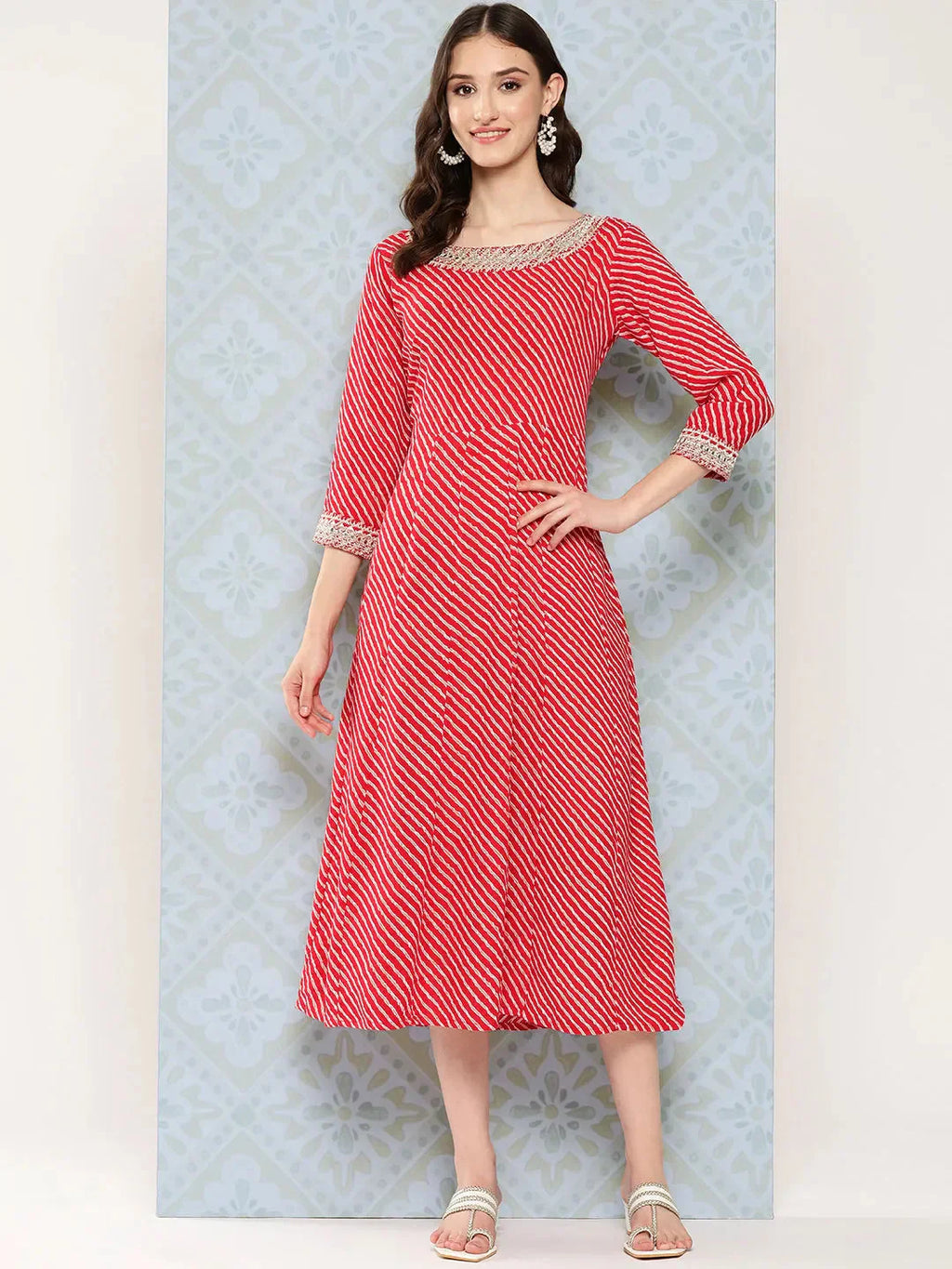 Yufta Red Ethnic A-Line Maxi Dress - Distacart