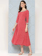 Yufta Red Ethnic A-Line Maxi Dress - Distacart