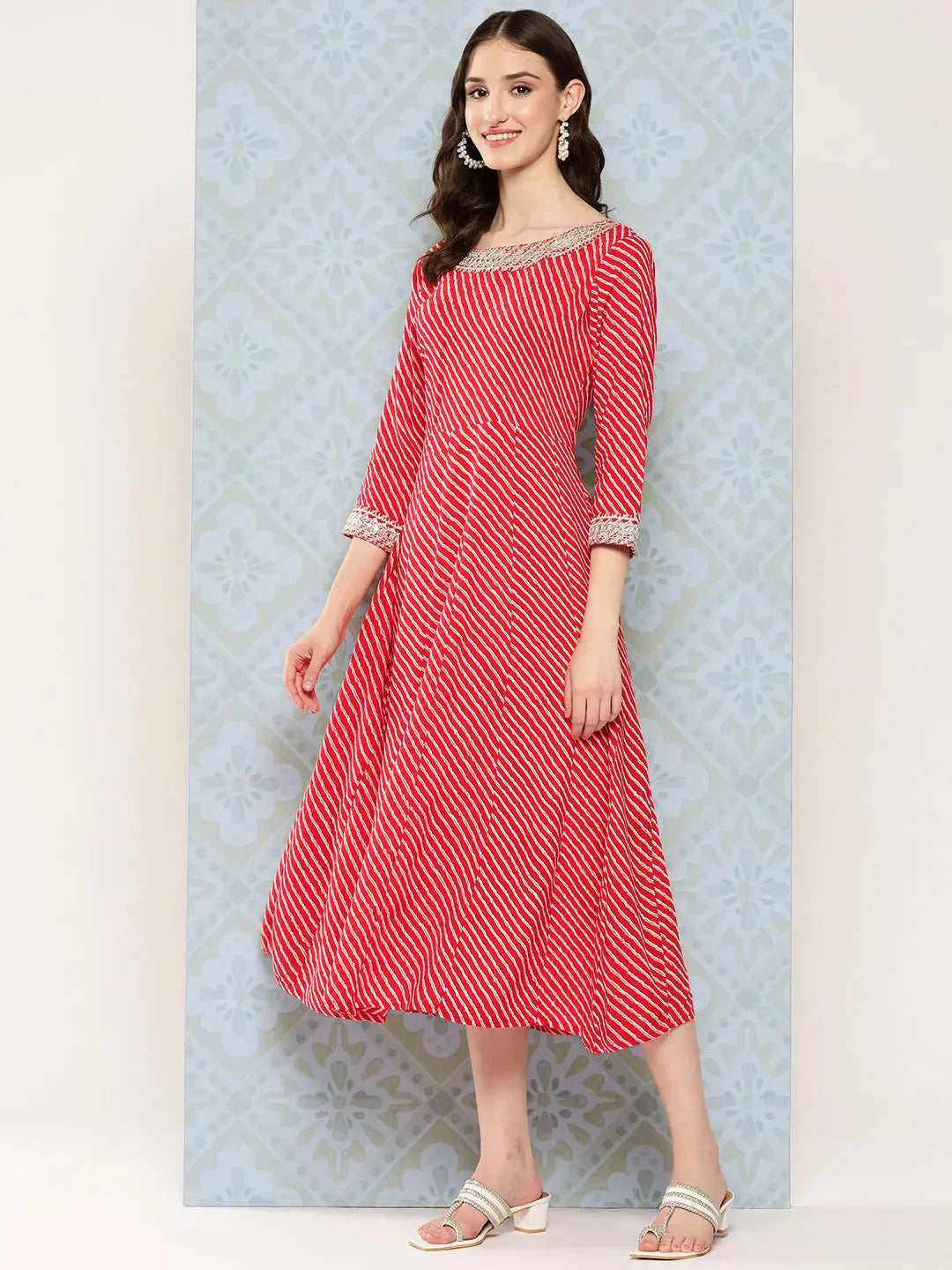 Yufta Red Ethnic A-Line Maxi Dress - Distacart