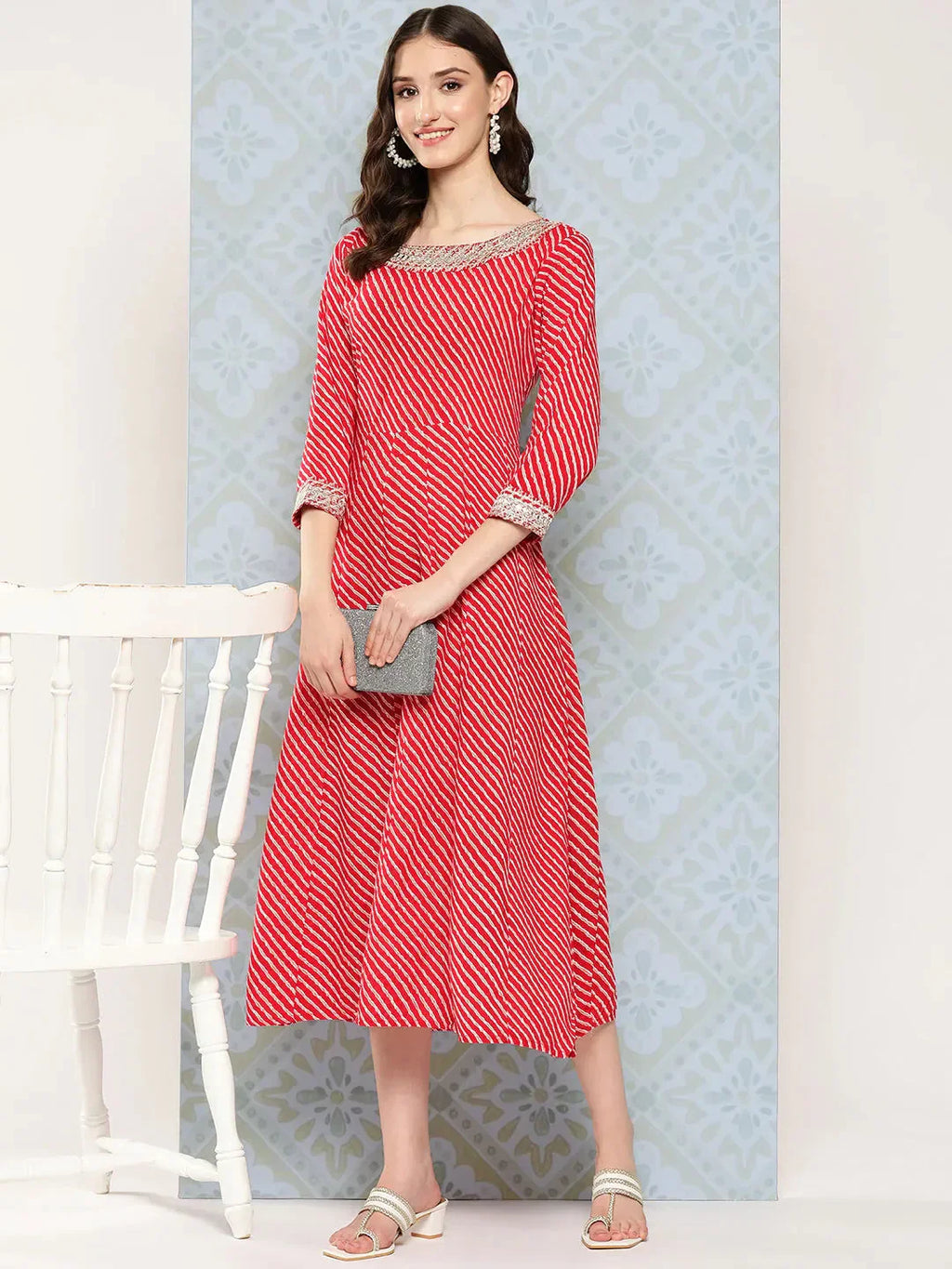 Yufta Red Ethnic A-Line Maxi Dress - Distacart