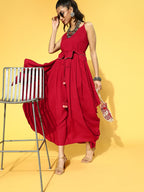 Yufta Red Solid Strap Dress with Belt - Distacart