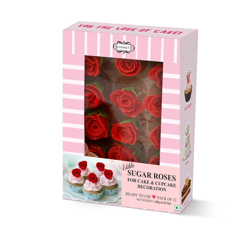sugar roses for cake cupcake decoration red 120 gms