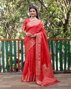 Lorenvalley Premium Bandhej Patola Silk Sarees with kanchi Borders and Contrast Zari Weaving borders Saree - Red
