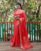 Lorenvalley Premium Bandhej Patola Silk Sarees with kanchi Borders and Contrast Zari Weaving borders Saree - Red