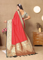 Lorenvalley Fashion Red Soft Silk weaving Design Rich Zari Weaving Saree