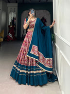 Lorenvalley Red Dola Silk and Rayon with Printed With Foil Work And Lace Touch Up Lehenga Choli