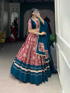 Lorenvalley Red Dola Silk and Rayon with Printed With Foil Work And Lace Touch Up Lehenga Choli
