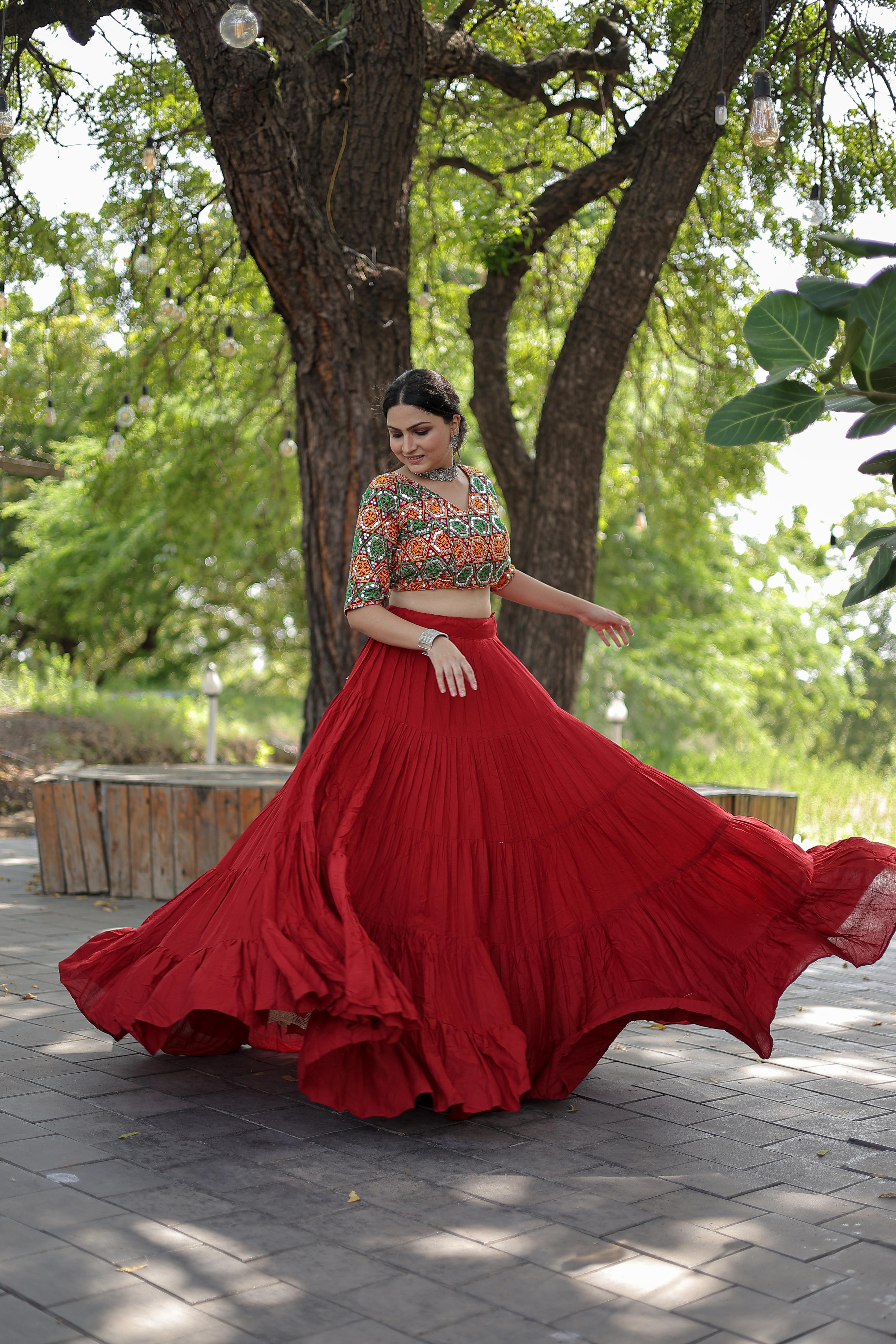Lorenvalley Red Premium Rayon Lehenga with Georgette Embroidered Traditional Thread work Choli