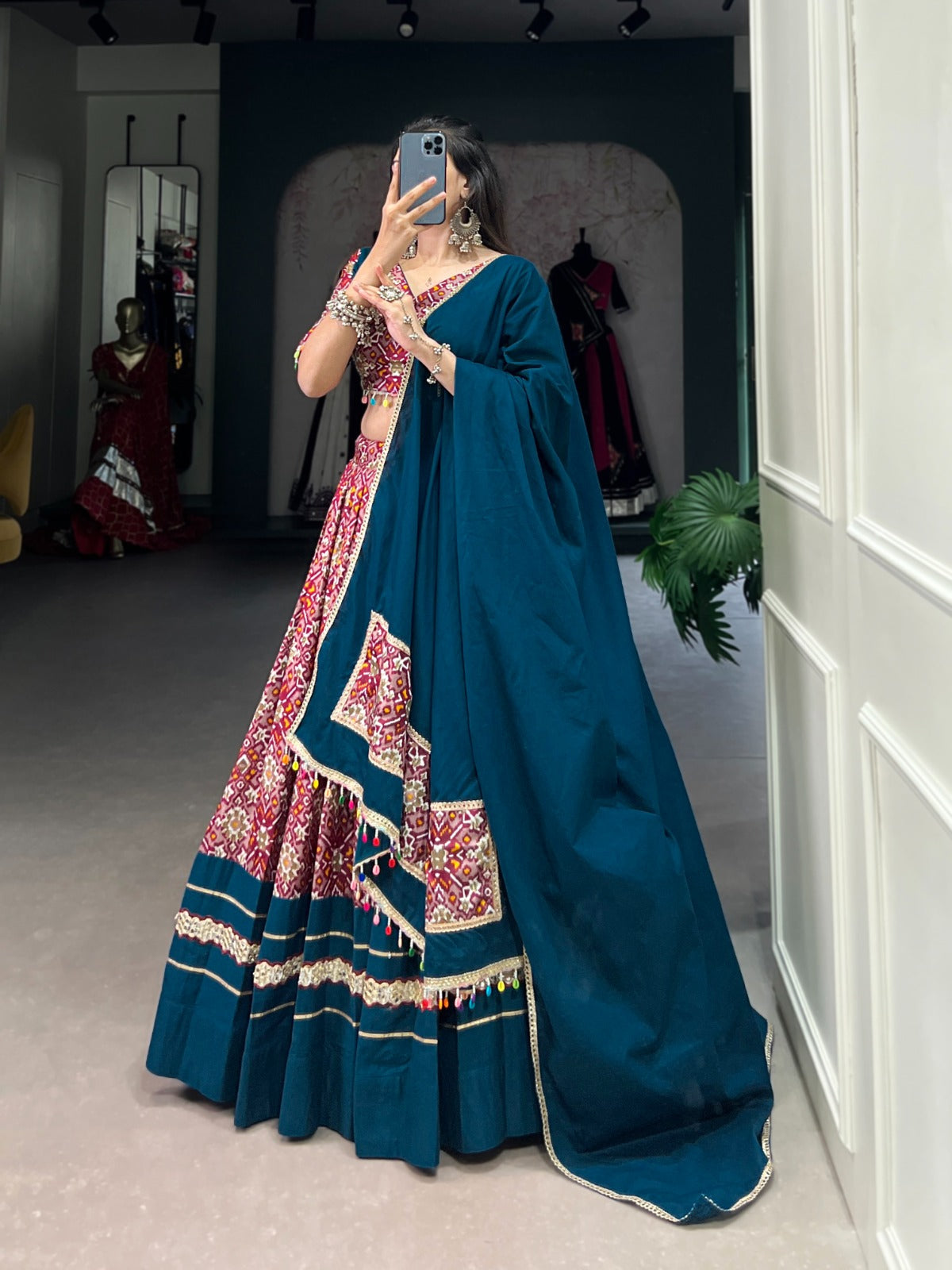 Lorenvalley Red Dola Silk and Rayon with Printed With Foil Work And Lace Touch Up Lehenga Choli