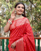 Lorenvalley Premium Bandhej Patola Silk Sarees with kanchi Borders and Contrast Zari Weaving borders Saree - Red