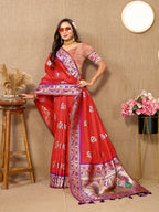 Lorenvalley Fashion Red Soft Paithani Silk Woven Design Rich Meenakari Zari Weaving Pallu Saree