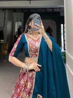 Lorenvalley Red Dola Silk and Rayon with Printed With Foil Work And Lace Touch Up Lehenga Choli