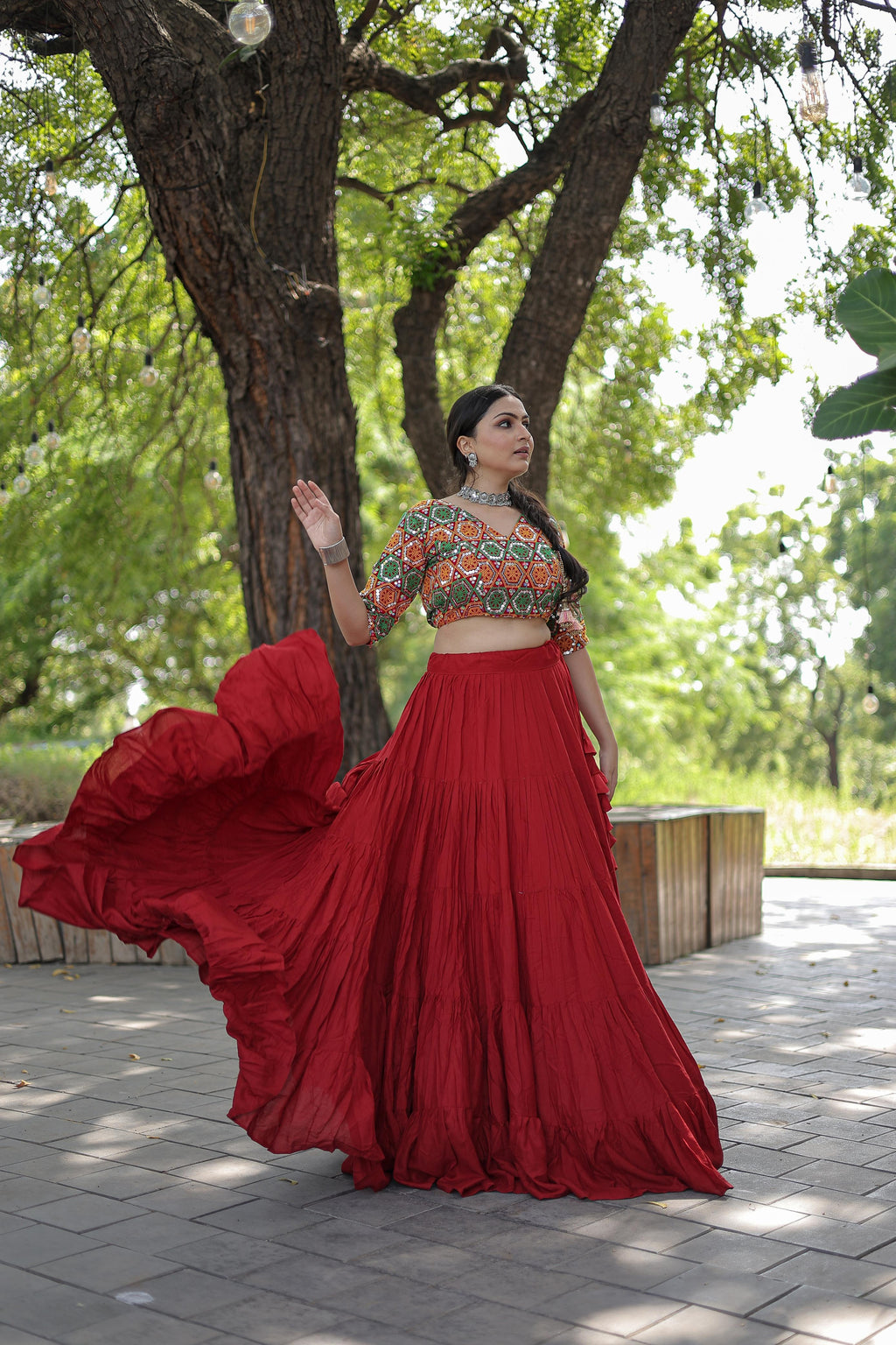 Lorenvalley Red Premium Rayon Lehenga with Georgette Embroidered Traditional Thread work Choli