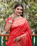 Lorenvalley Premium Bandhej Patola Silk Sarees with kanchi Borders and Contrast Zari Weaving borders Saree - Red