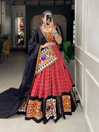 Lorenvalley Red Pure Cotton Lehenga Choli Embellishes With Gamthi Work And Mirror Work Touch Up To Make Everyone Feel The Stories Of Navratri Traditions