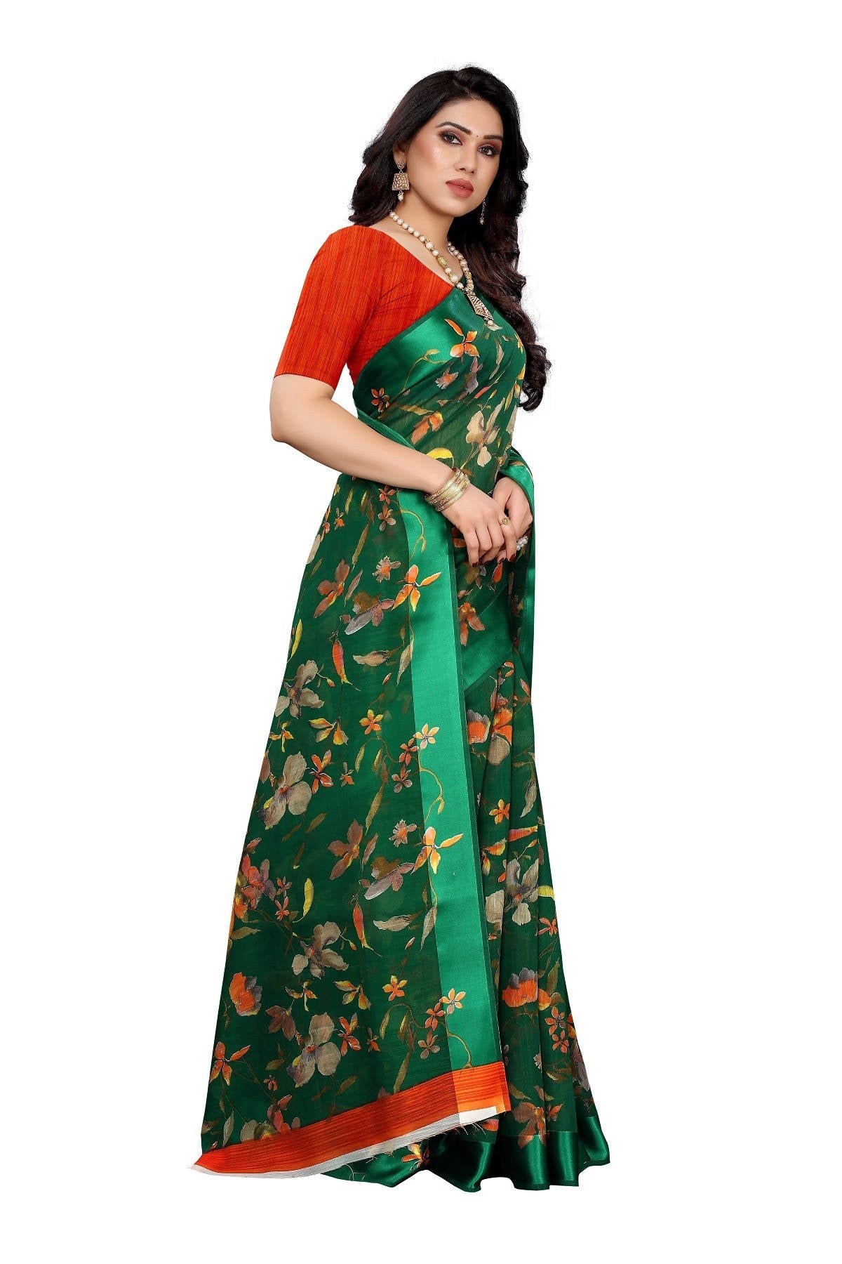 Vamika Green Linen Satin Patta Saree (MANSI GREEN) - Distacart