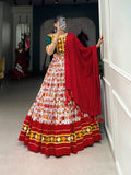 Lorenvalley Red Dola Silk and Cotton with Patola Print With Foil Work And Original Mirror Gamthi Lace Lehenga Choli