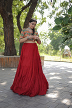Lorenvalley Red Premium Rayon Lehenga with Georgette Embroidered Traditional Thread work Choli