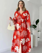 Pimu Front Slit Midi Dresses V-neck Designs For Women Party Wear - Red