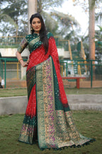 Anaita Red Woven Design Pure Bandhej Kanjivaram Soft Silk Saree - Distacart