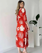 Pimu Front Slit Midi Dresses V-neck Designs For Women Party Wear - Red
