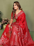 Anaita Red Zari Butta Work Satin Silk Saree With Blouse - Distacart