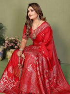Anaita Red Zari Butta Work Satin Silk Saree With Blouse - Distacart