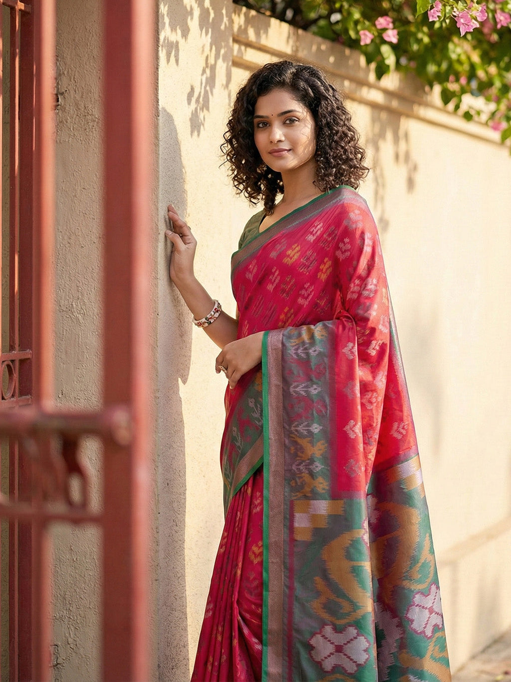 Anaita Red Pochampally Printed Saree With Blouse - Distacart