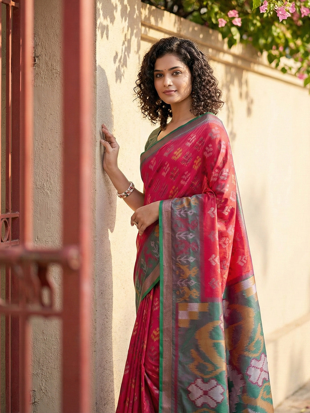 Anaita Red Pochampally Printed Saree With Blouse - Distacart