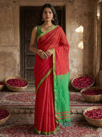 Anaita Red Cotton Printed Saree With Blouse - Distacart
