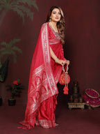 Anaita Red Zari Weaving Work Satin Silk Saree With Blouse - Distacart