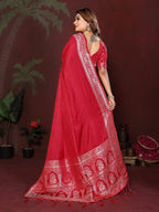 Anaita Red Zari Weaving Work Satin Silk Saree With Blouse - Distacart